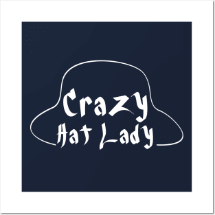 Crazy Hat Lady Text Simple Illustration - White Posters and Art